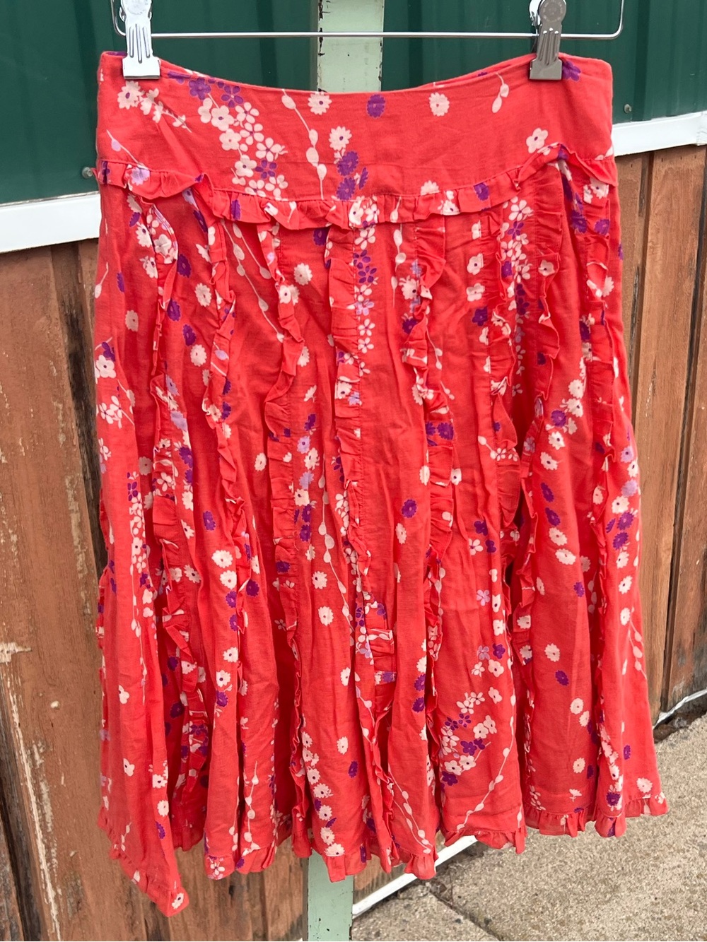 Odille Red Floral Ruffled Circle Skirt
